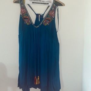 Free people dress!! Size XS blue w/ gold detail
